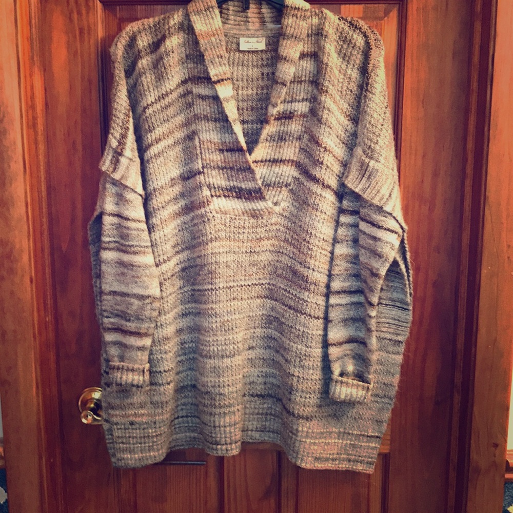 Pull over faux poncho sweater with sleeves